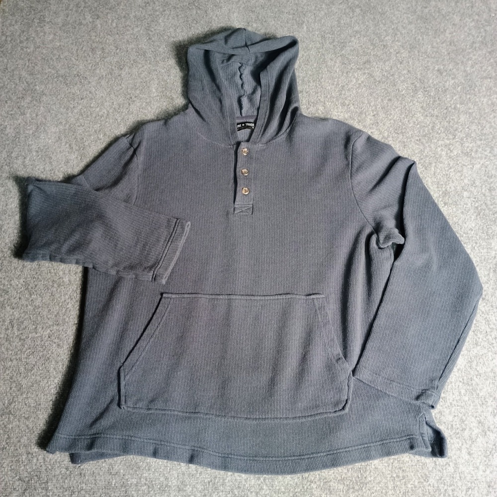 Line of Trade Waffle Thermal Henley Hoodie Men's XL Gray Pullover Kangaroo"